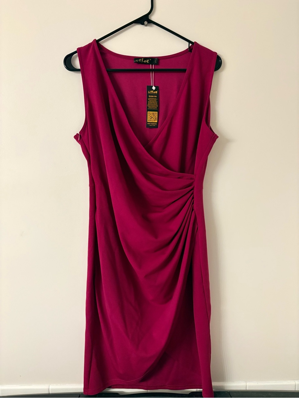 Elan Magenta Draped Sheath Midi Dress